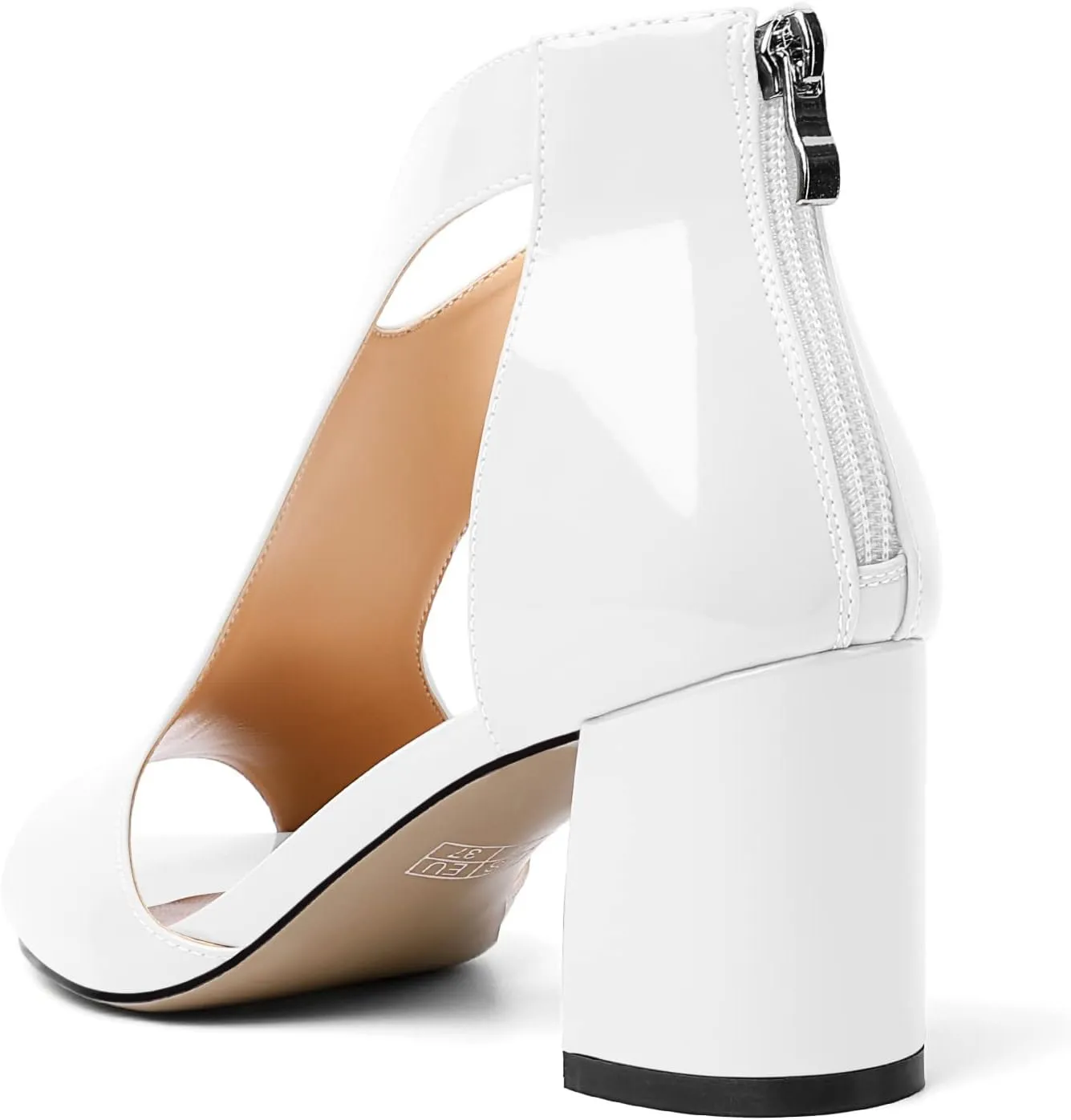 Mettesally Women's Peep Toe Sandals Block Chunky High Heels Hollow Out Heeled Wedding Party Back Zip Sandals Shoes
