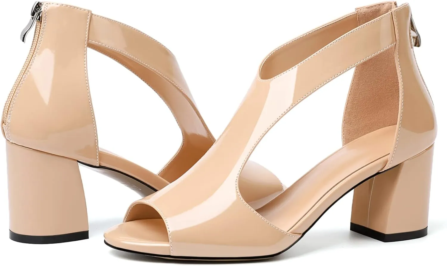 Mettesally Women's Peep Toe Sandals Block Chunky High Heels Hollow Out Heeled Wedding Party Back Zip Sandals Shoes