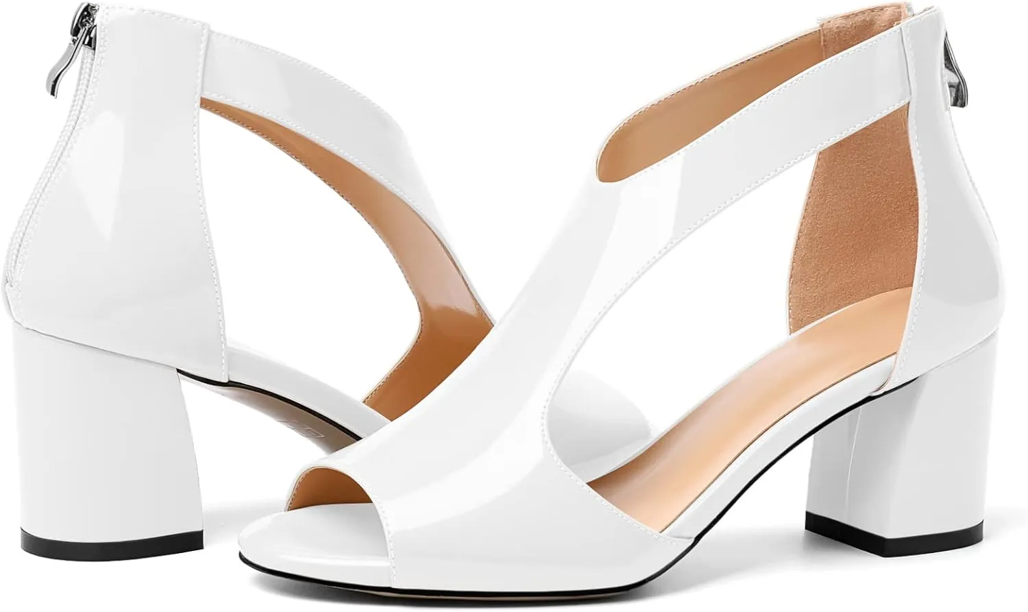 Mettesally Women's Peep Toe Sandals Block Chunky High Heels Hollow Out Heeled Wedding Party Back Zip Sandals Shoes