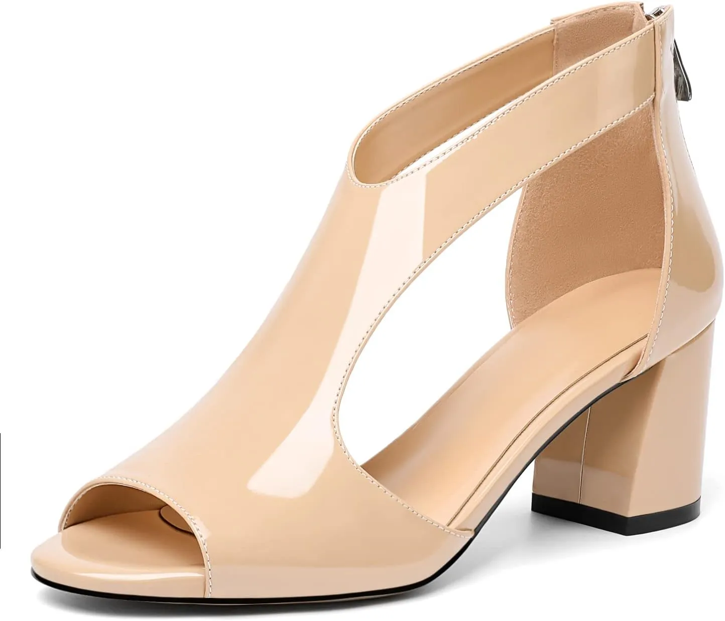 Mettesally Women's Peep Toe Sandals Block Chunky High Heels Hollow Out Heeled Wedding Party Back Zip Sandals Shoes