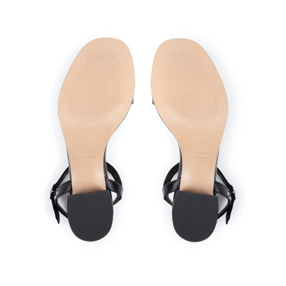 Michelle: Black Leather Studded Low Block Heel Sandals