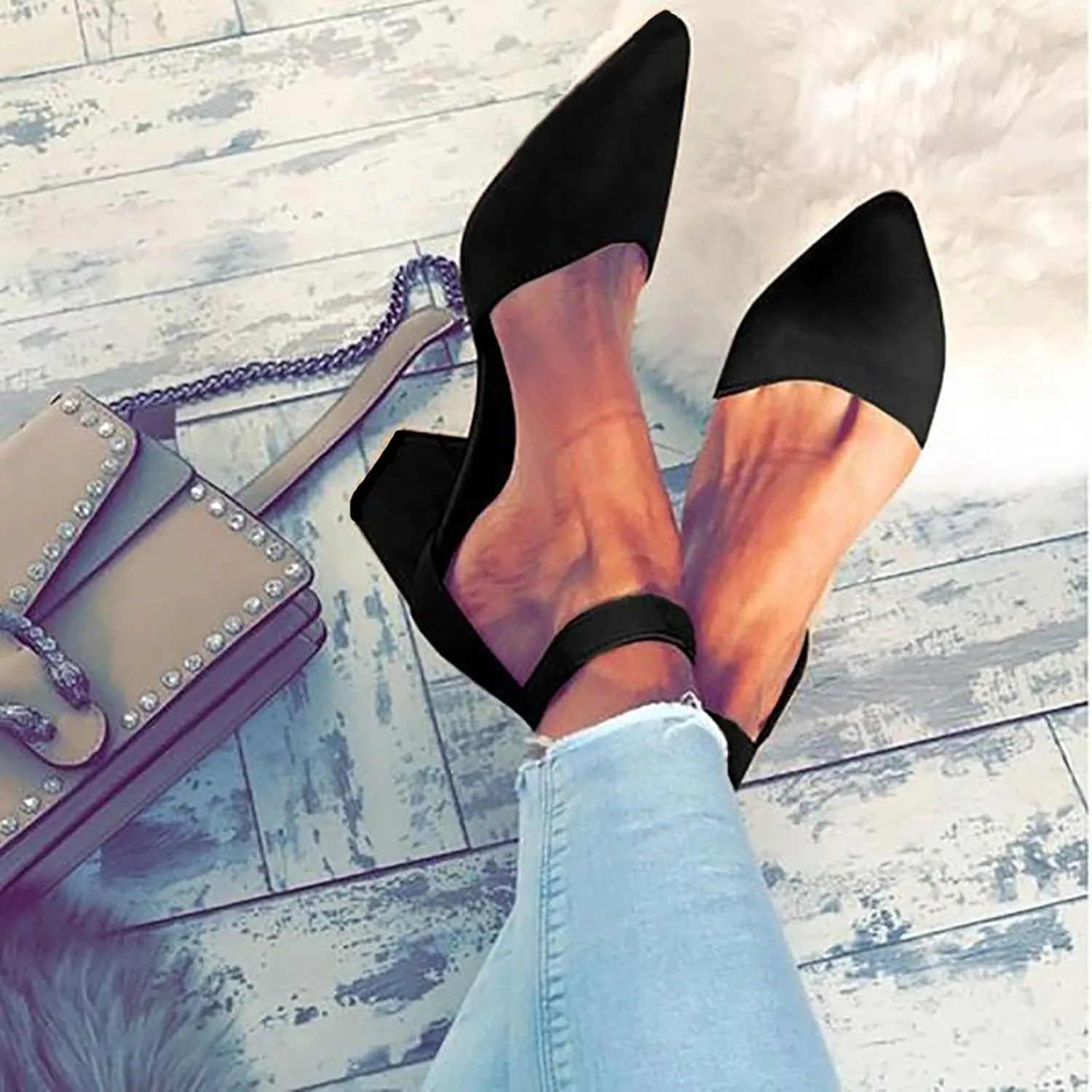 Mid Heel for Women 2025 Pointed Toe Pumps Ankle Strap Sandals Buckle Chunky Heel Dress Shoes Summer Shoes