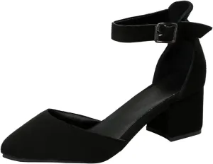 Mid Heel for Women 2025 Pointed Toe Pumps Ankle Strap Sandals Buckle Chunky Heel Dress Shoes Summer Shoes