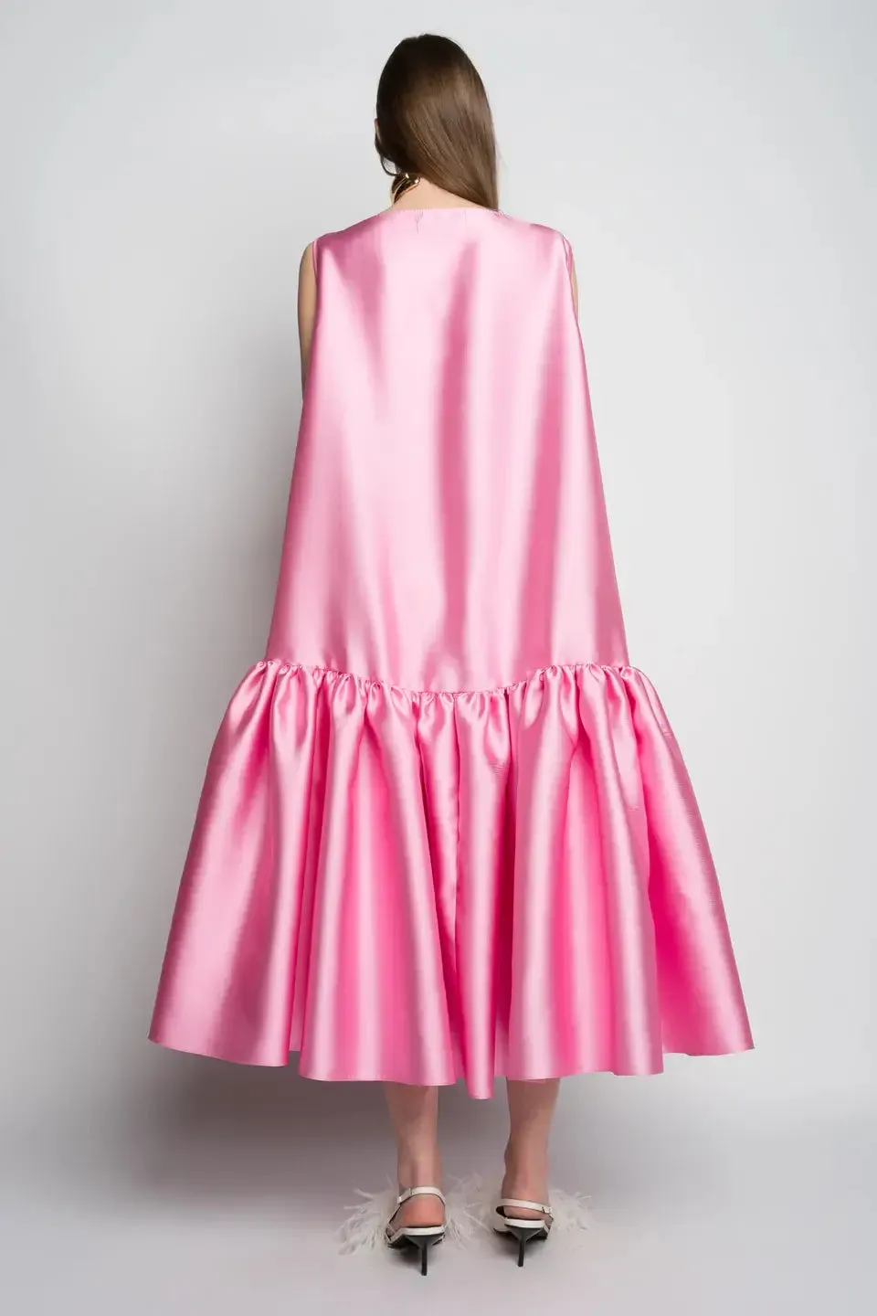 MIDI SLEEVELESS PUFF HEM DRESS