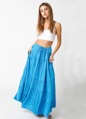 Milos Aqua Blue Tiered Maxi Skirt