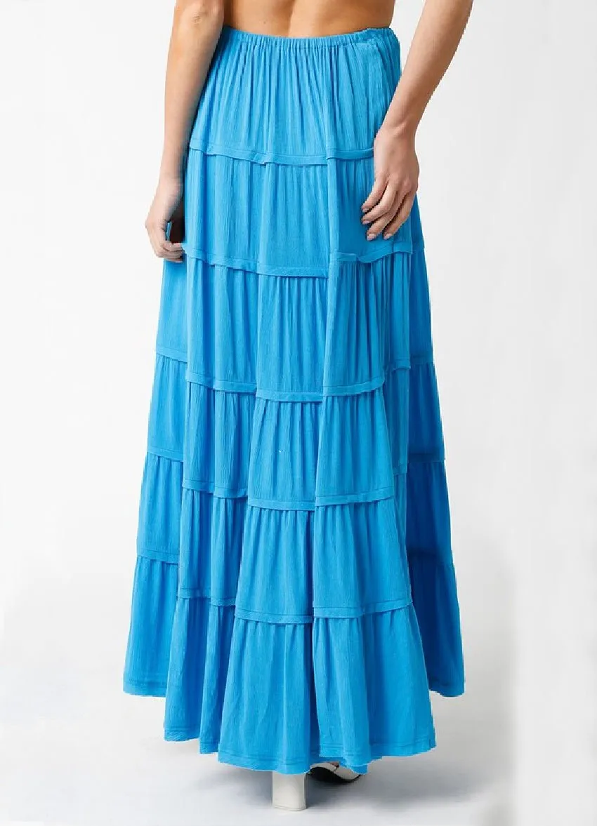 Milos Aqua Blue Tiered Maxi Skirt