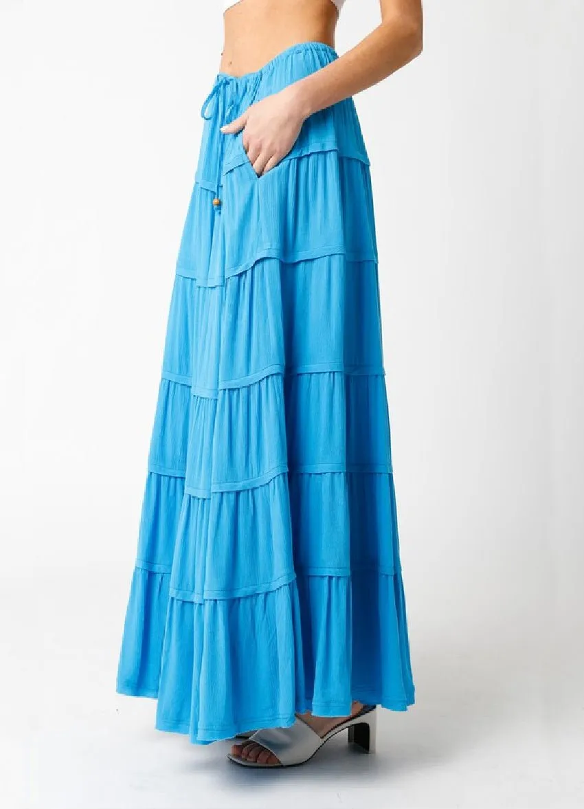 Milos Aqua Blue Tiered Maxi Skirt