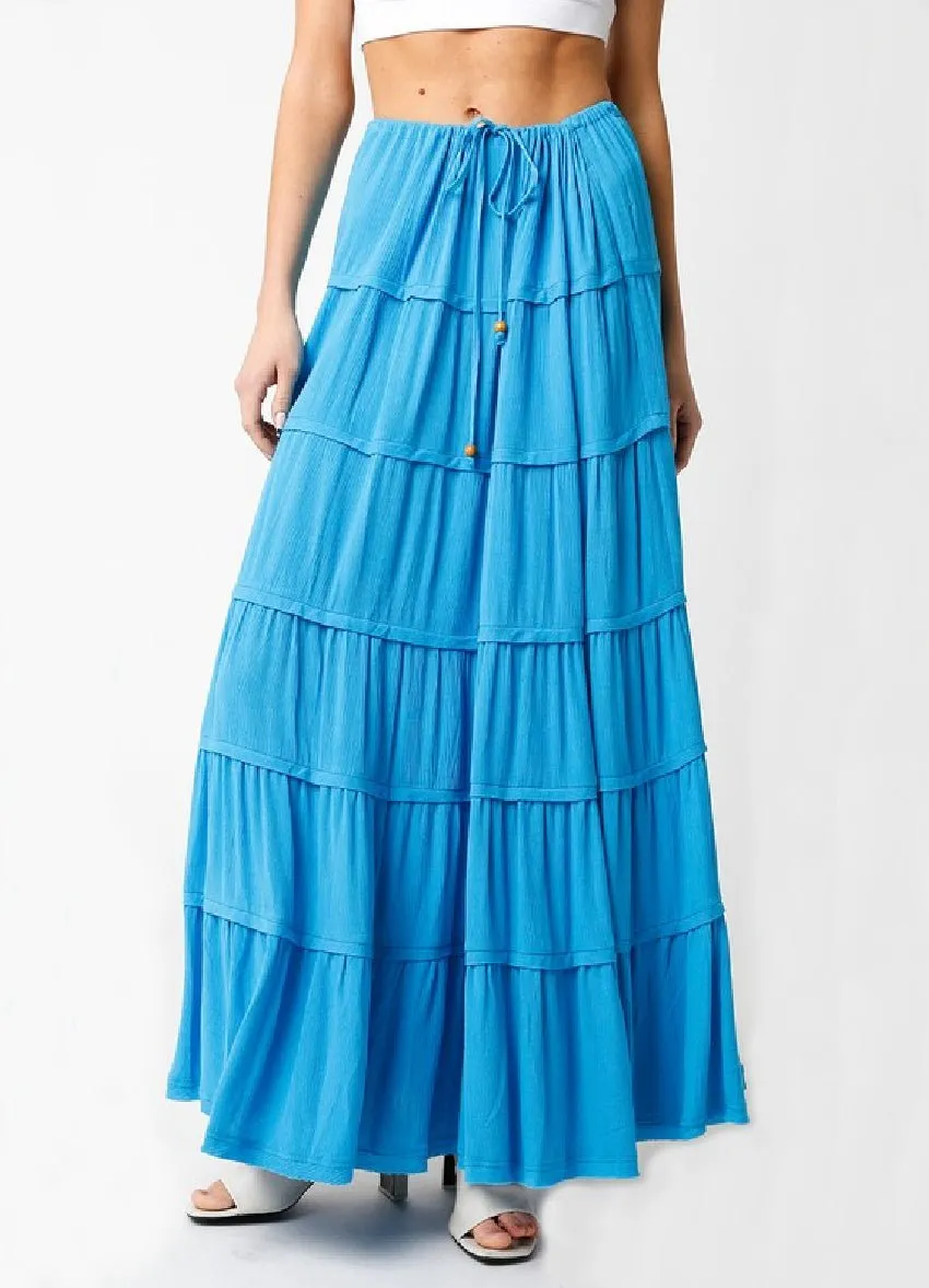 Milos Aqua Blue Tiered Maxi Skirt