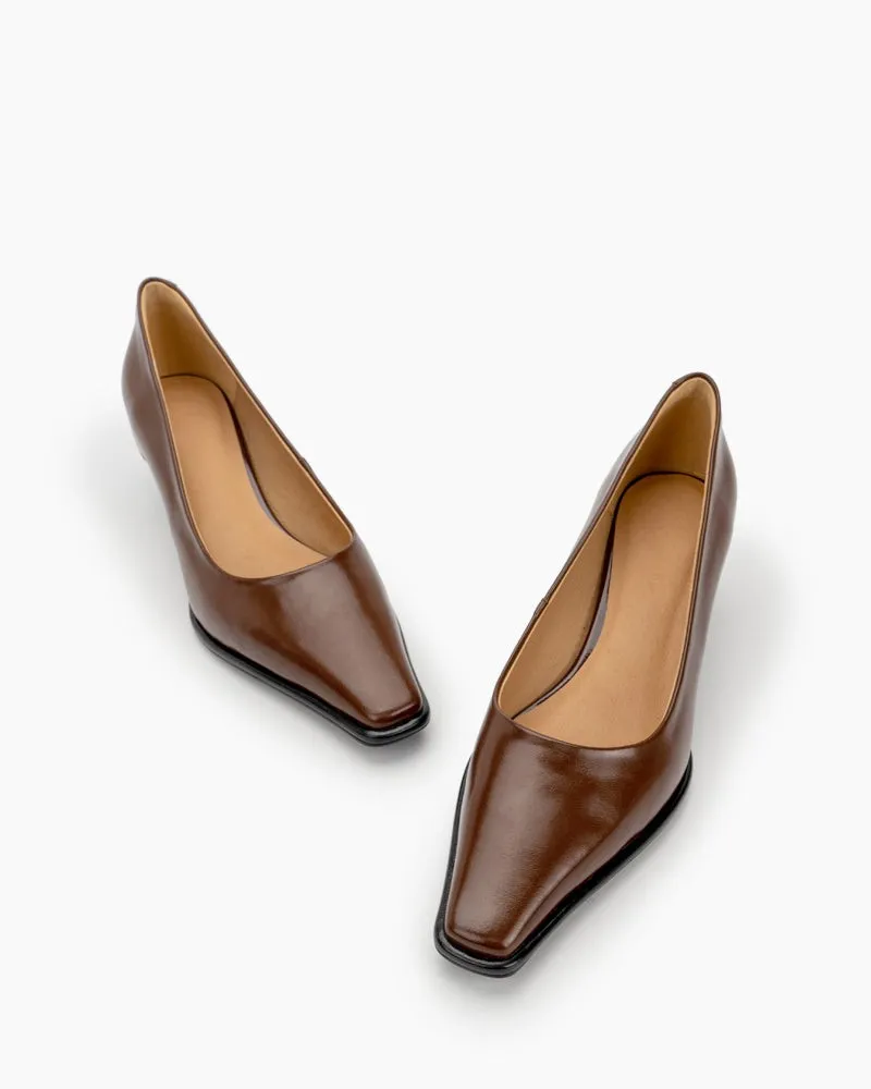Minimalist Temperament Square Toe Leather Pumps