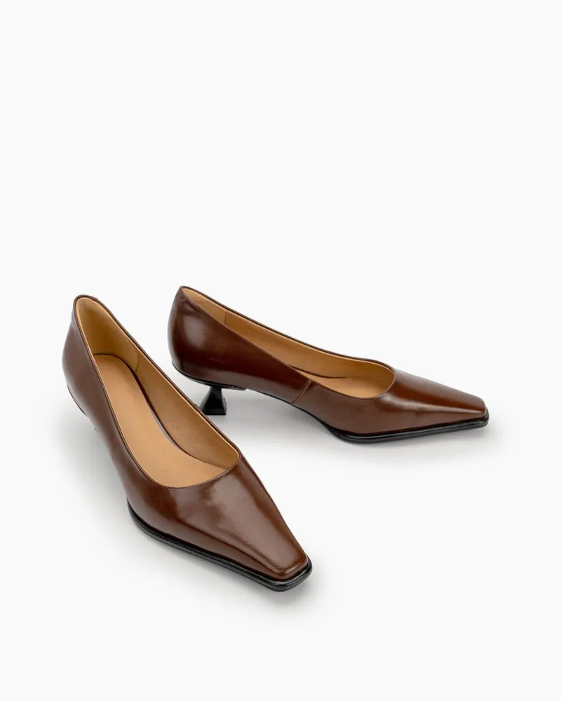 Minimalist Temperament Square Toe Leather Pumps