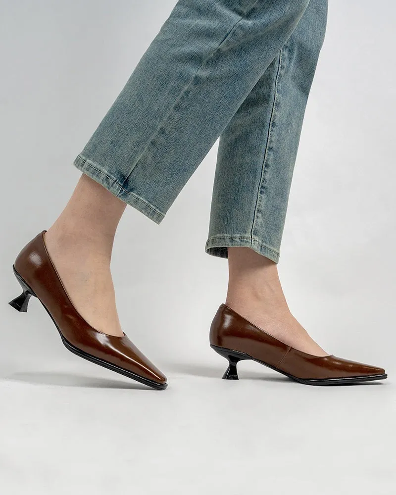 Minimalist Temperament Square Toe Leather Pumps