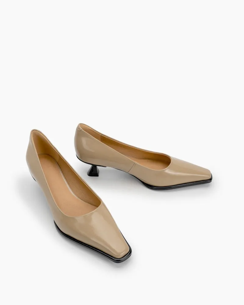 Minimalist Temperament Square Toe Leather Pumps