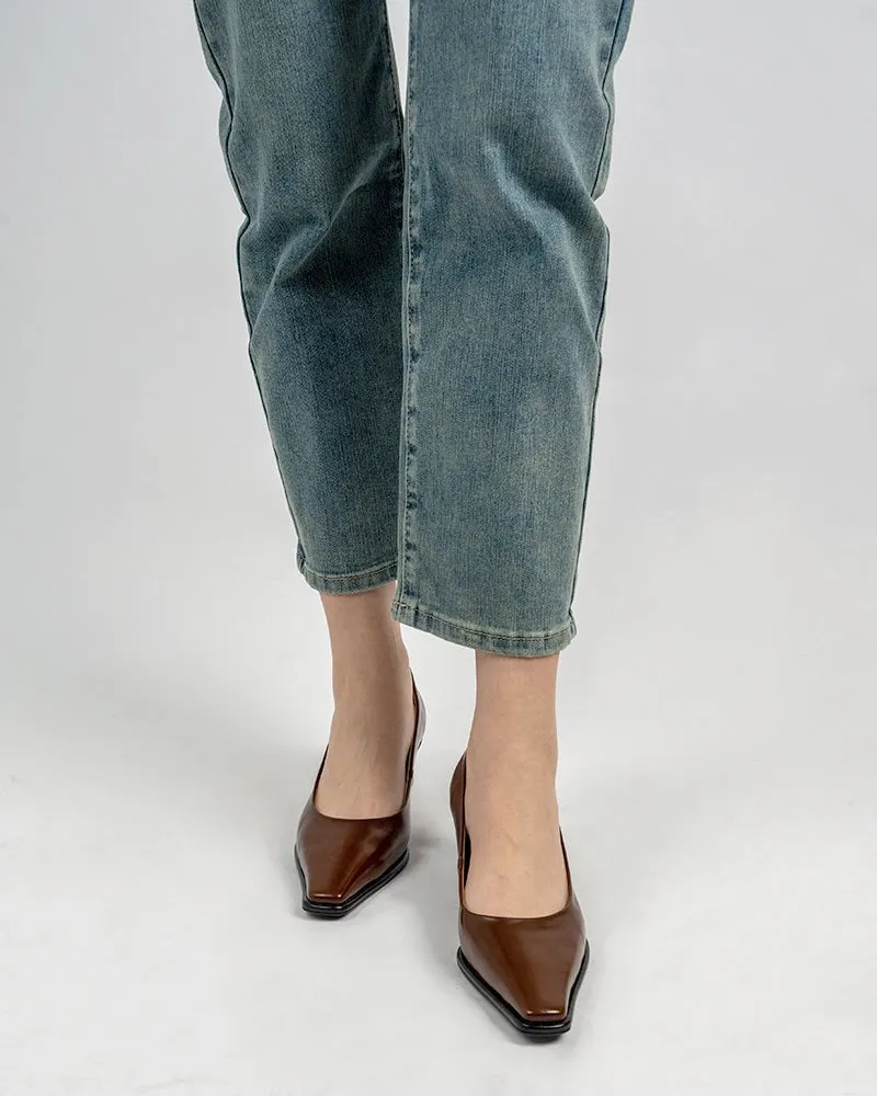 Minimalist Temperament Square Toe Leather Pumps