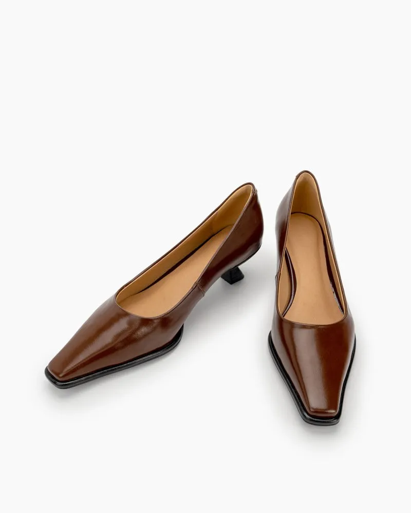Minimalist Temperament Square Toe Leather Pumps