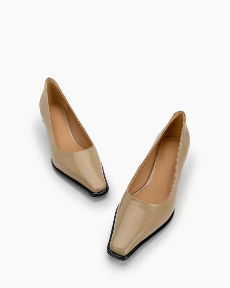 Minimalist Temperament Square Toe Leather Pumps