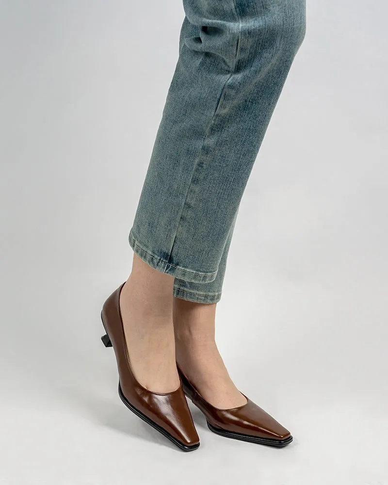 Minimalist Temperament Square Toe Leather Pumps