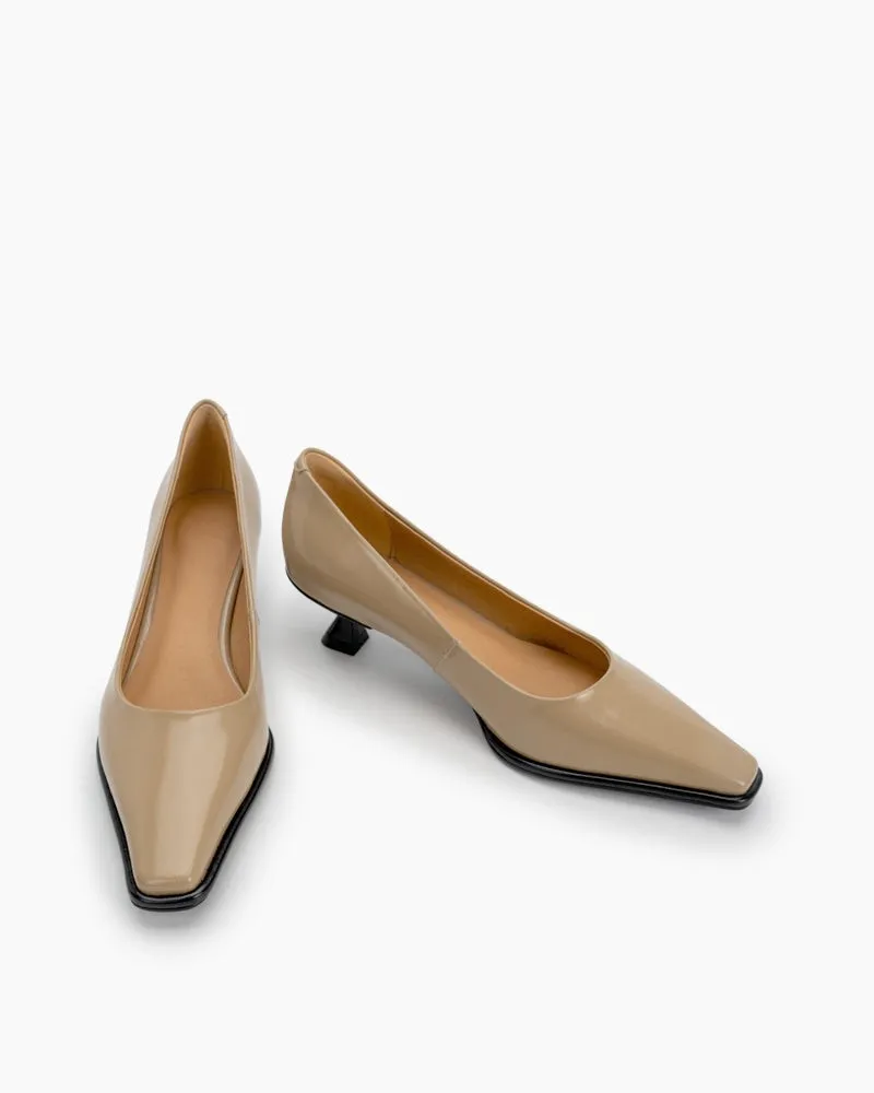 Minimalist Temperament Square Toe Leather Pumps
