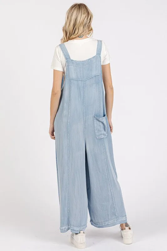 Mittoshop Wide Strap Wide Leg Overalls with Pockets