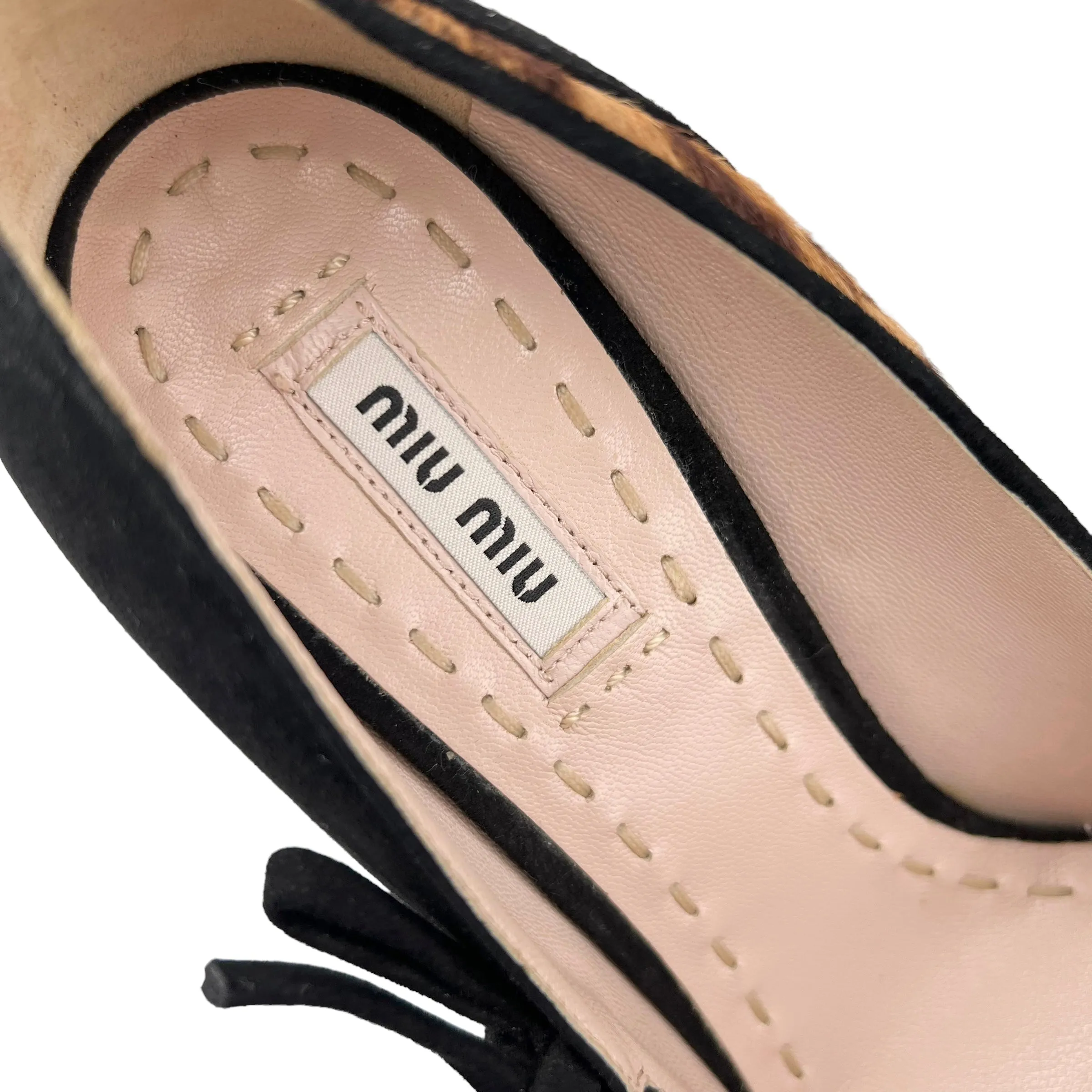Miu Miu Leopard Print Calf Hair & Black Suede Leather Pointed Toe Pumps