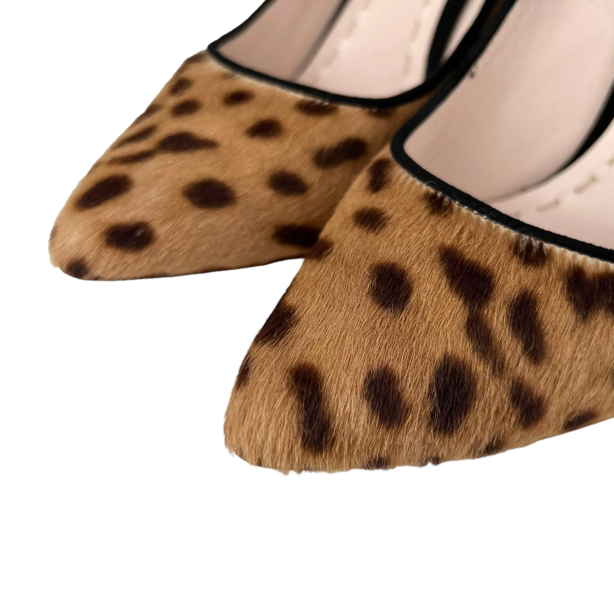 Miu Miu Leopard Print Calf Hair & Black Suede Leather Pointed Toe Pumps