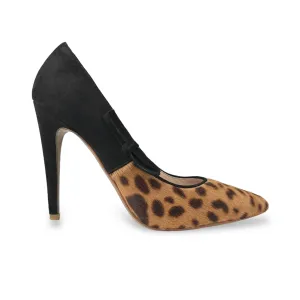 Miu Miu Leopard Print Calf Hair & Black Suede Leather Pointed Toe Pumps