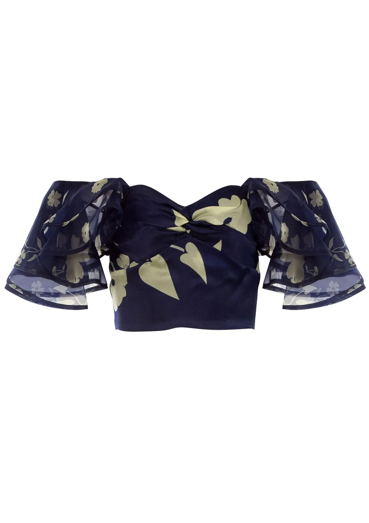 Moonlight Blossom Off-Shoulder Silk Top