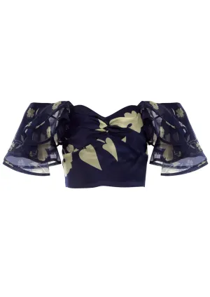 Moonlight Blossom Off-Shoulder Silk Top