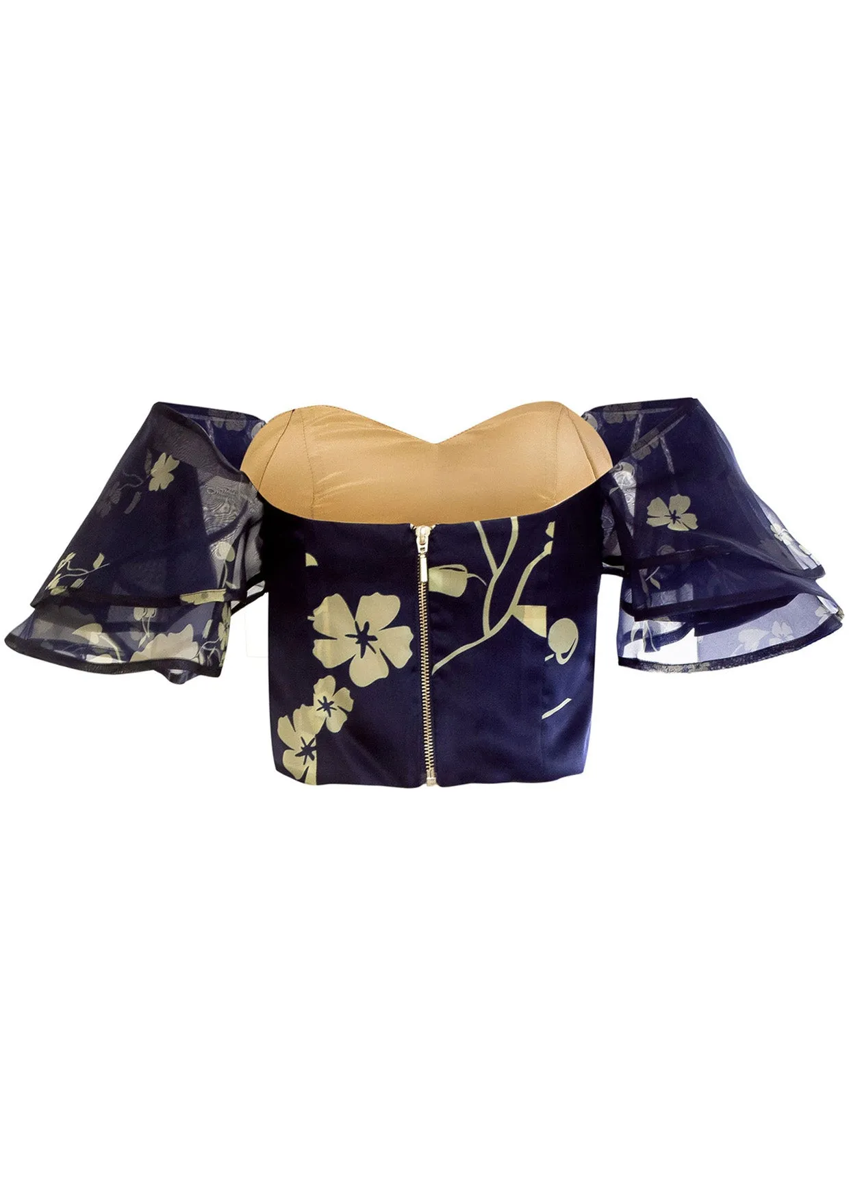 Moonlight Blossom Off-Shoulder Silk Top