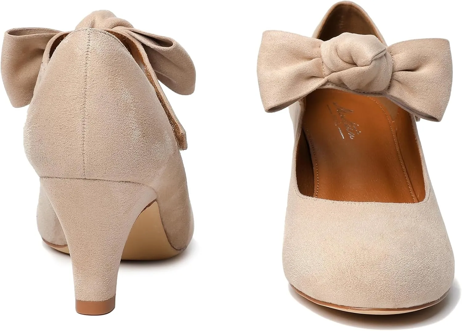 Mostrin Kitten Heels for Women Bow Mary Jane Pumps Closed Round Toe Low Heels Ankle Strap Dress Shoes for Wedding Evening Church