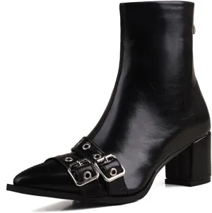 MRKEUWNEY Fashion Womens Block Low Heel Booties Dress Ankle Boots Buckle Party Heels Short Boots US2-US13.5