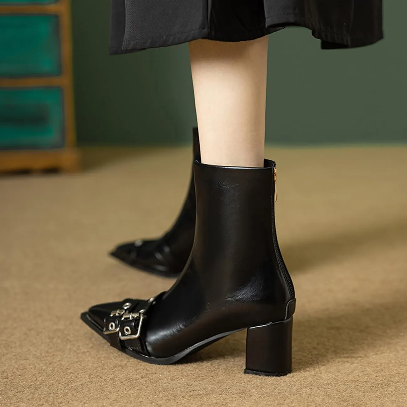 MRKEUWNEY Fashion Womens Block Low Heel Booties Dress Ankle Boots Buckle Party Heels Short Boots US2-US13.5