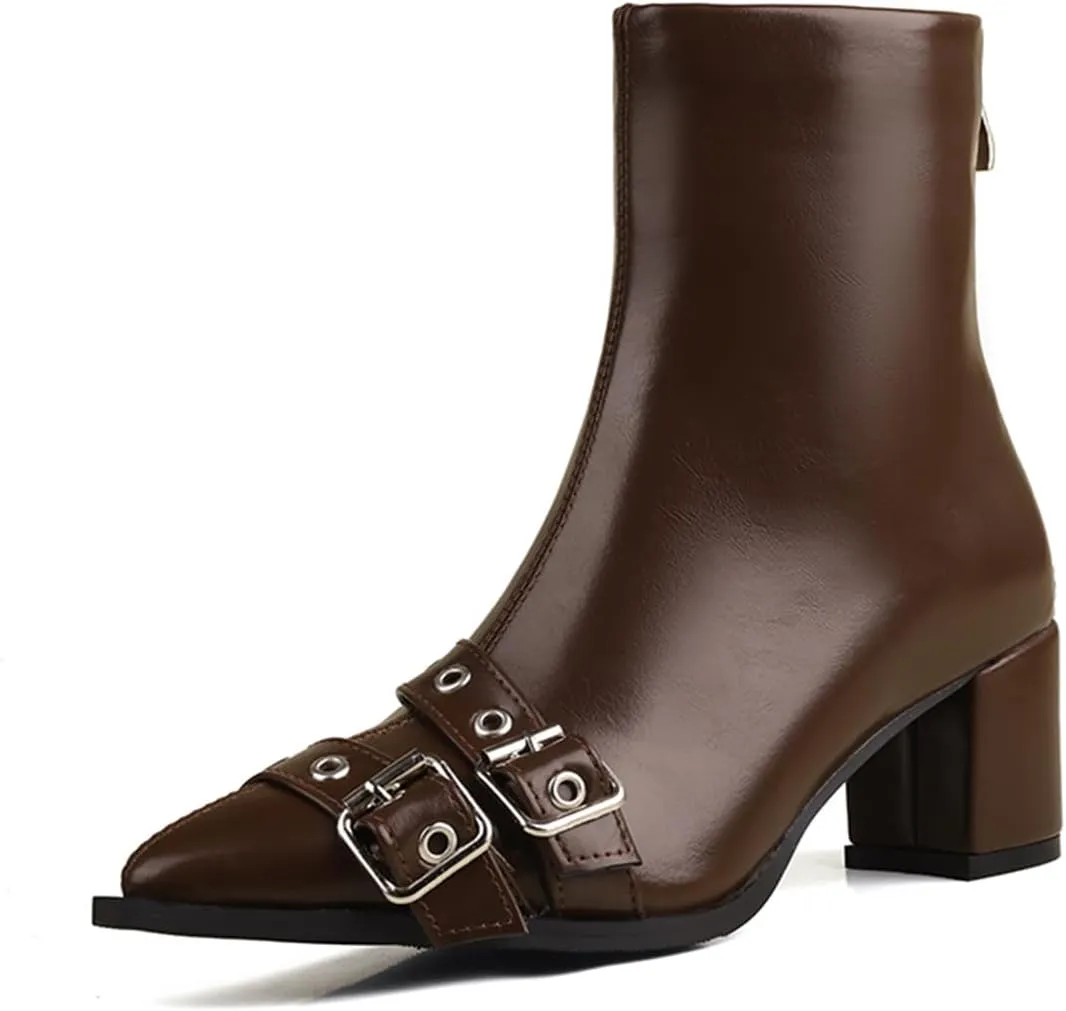 MRKEUWNEY Fashion Womens Block Low Heel Booties Dress Ankle Boots Buckle Party Heels Short Boots US2-US13.5