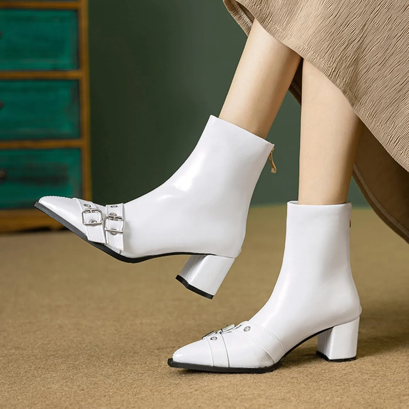 MRKEUWNEY Fashion Womens Block Low Heel Booties Dress Ankle Boots Buckle Party Heels Short Boots US2-US13.5