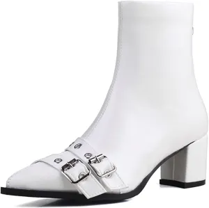 MRKEUWNEY Fashion Womens Block Low Heel Booties Dress Ankle Boots Buckle Party Heels Short Boots US2-US13.5