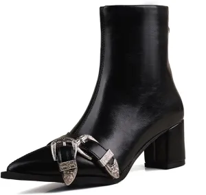 MRKEUWNEY Fashion Womens Block Low Heel Booties Dress Ankle Boots Buckle Party Heels Short Boots US2-US13.5