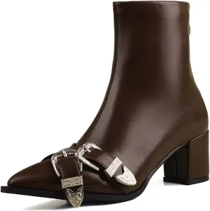 MRKEUWNEY Fashion Womens Block Low Heel Booties Dress Ankle Boots Buckle Party Heels Short Boots US2-US13.5