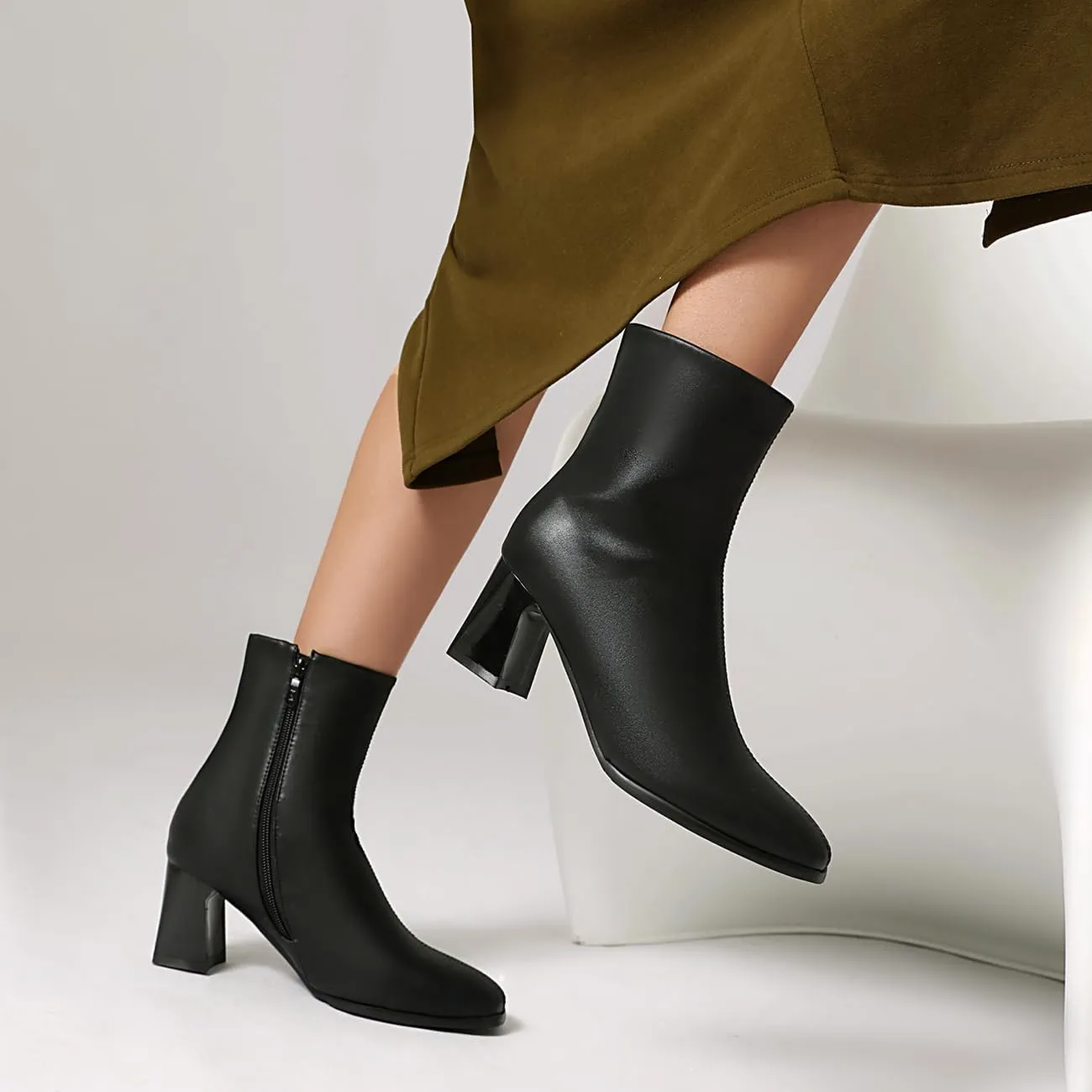MRKEUWNEY Fashion Womens Block Low Heel Booties Dress Ankle Boots Buckle Party Heels Short Boots US2-US13.5