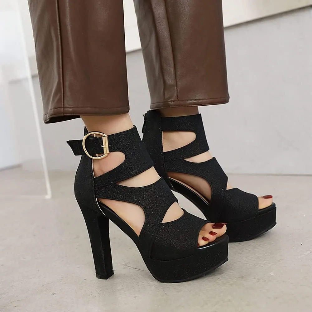MRKEWUNEY Women's Platform Chunky heels Sandals Open Toe High Heels Dress Shoes Platform Sandals Ankle Strap Evening Party Heels