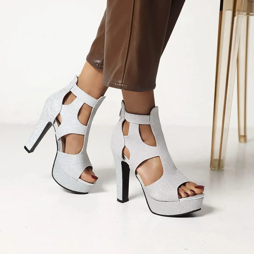 MRKEWUNEY Women's Platform Chunky heels Sandals Open Toe High Heels Dress Shoes Platform Sandals Ankle Strap Evening Party Heels