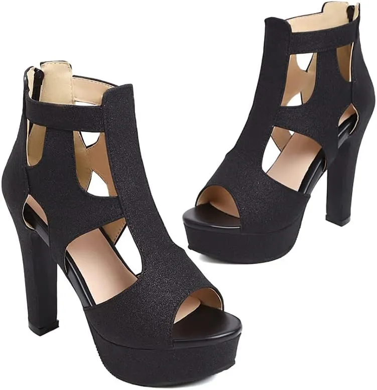 MRKEWUNEY Women's Platform Chunky heels Sandals Open Toe High Heels Dress Shoes Platform Sandals Ankle Strap Evening Party Heels