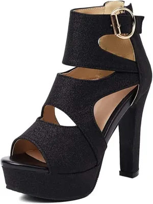 MRKEWUNEY Women's Platform Chunky heels Sandals Open Toe High Heels Dress Shoes Platform Sandals Ankle Strap Evening Party Heels