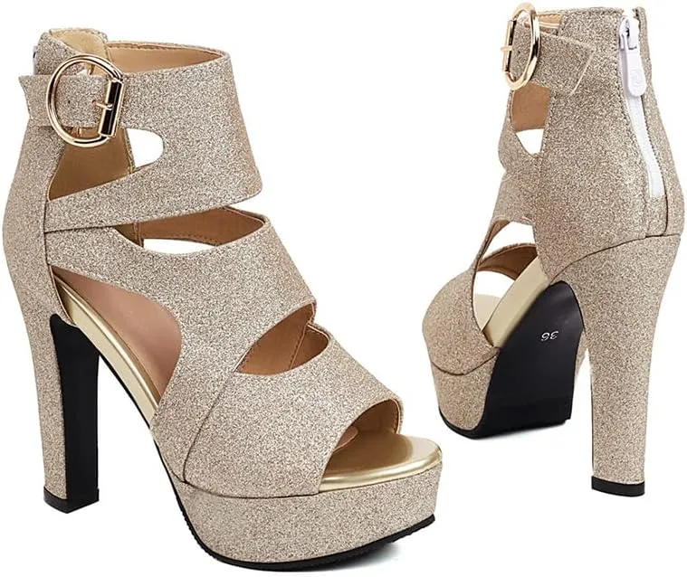 MRKEWUNEY Women's Platform Chunky heels Sandals Open Toe High Heels Dress Shoes Platform Sandals Ankle Strap Evening Party Heels