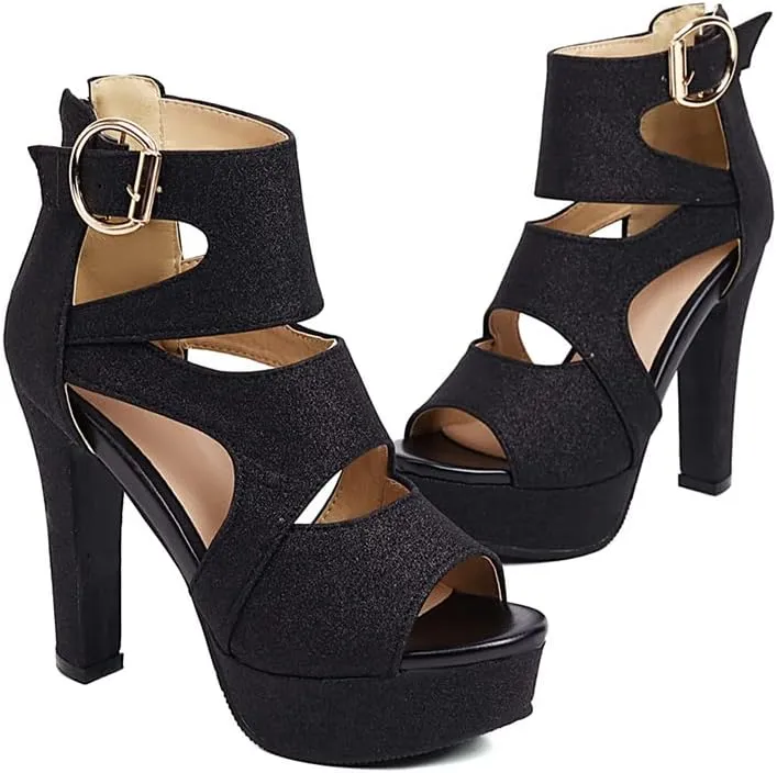 MRKEWUNEY Women's Platform Chunky heels Sandals Open Toe High Heels Dress Shoes Platform Sandals Ankle Strap Evening Party Heels