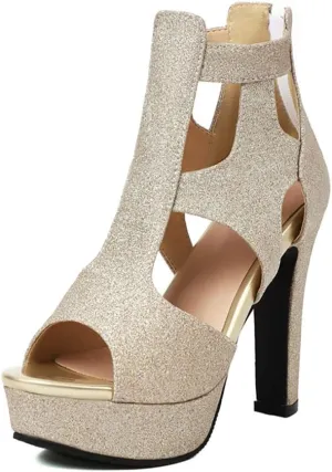 MRKEWUNEY Women's Platform Chunky heels Sandals Open Toe High Heels Dress Shoes Platform Sandals Ankle Strap Evening Party Heels