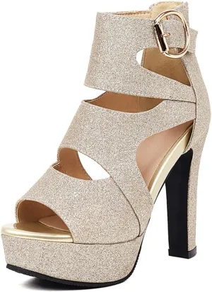 MRKEWUNEY Women's Platform Chunky heels Sandals Open Toe High Heels Dress Shoes Platform Sandals Ankle Strap Evening Party Heels