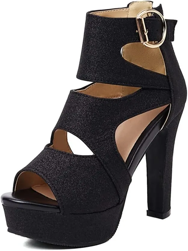 MRKEWUNEY Women's Platform Chunky heels Sandals Open Toe High Heels Dress Shoes Platform Sandals Ankle Strap Evening Party Heels