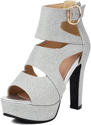 MRKEWUNEY Women's Platform Chunky heels Sandals Open Toe High Heels Dress Shoes Platform Sandals Ankle Strap Evening Party Heels