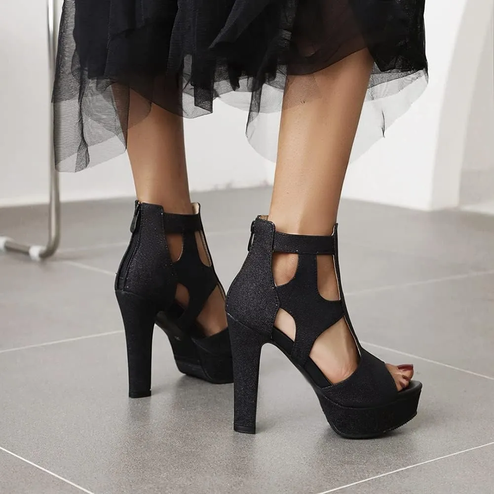 MRKEWUNEY Women's Platform Chunky heels Sandals Open Toe High Heels Dress Shoes Platform Sandals Ankle Strap Evening Party Heels