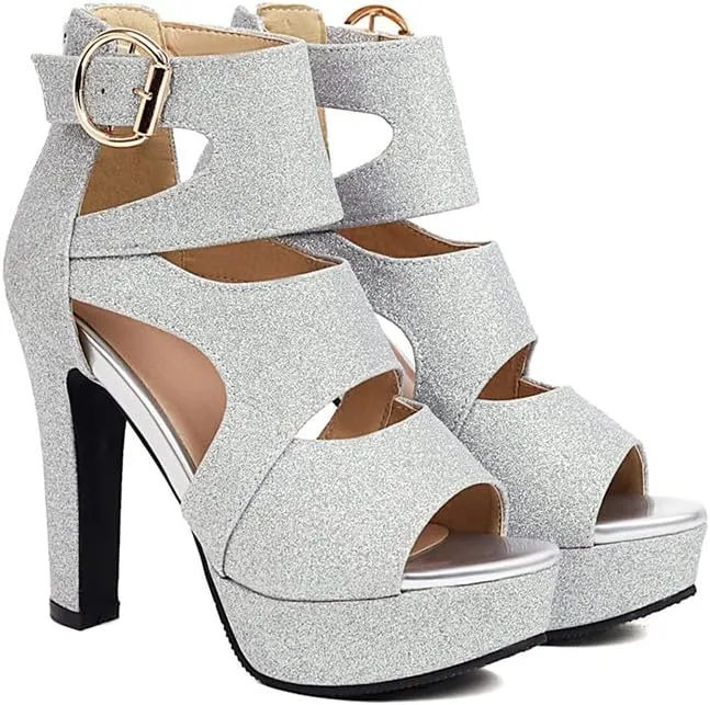 MRKEWUNEY Women's Platform Chunky heels Sandals Open Toe High Heels Dress Shoes Platform Sandals Ankle Strap Evening Party Heels