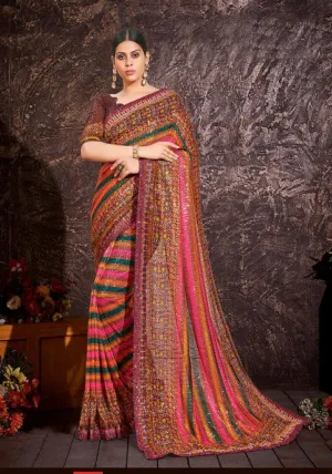 Multi Coloured Sequin Net Saree with Blouse